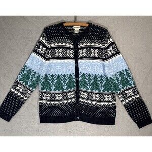 Classic Elements Womens Sweater Size M Fair Isle Christmas Holiday Cardigan Cozy
